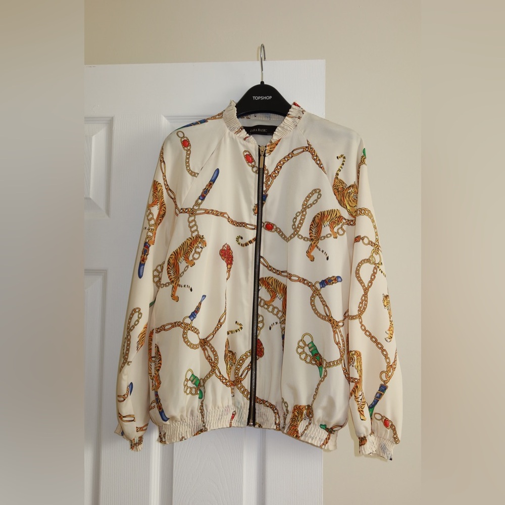 ZARA Cream Chain and Tiger Print Bomber Jacket